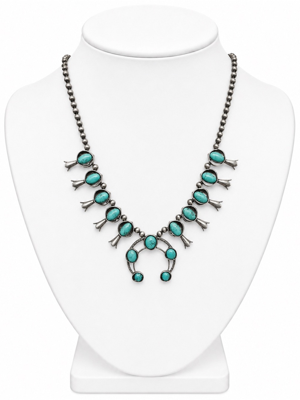 Faux Turquoise Squash Blossom Statement Adjustable Necklace Southwestern